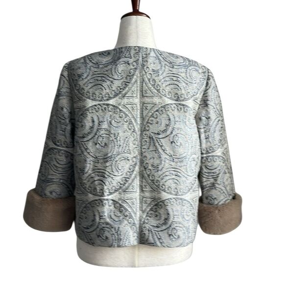 Chico’s Metallic Brocade Jacket w/ Faux Fur Cuffs | Size 2P (12/14P) - Picture 2 of 13